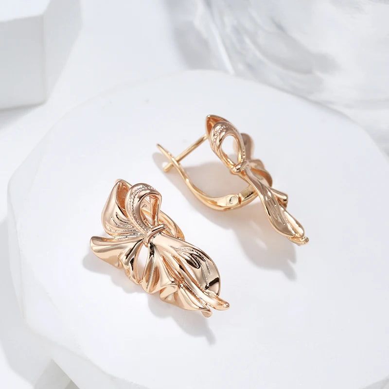 Modern Vintage Geometric Flower Long Drop Earrings in 585 Rose Gold Finish