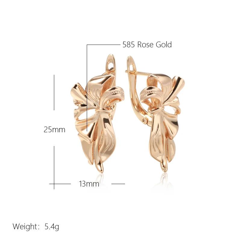 Modern Vintage Geometric Flower Long Drop Earrings in 585 Rose Gold Finish