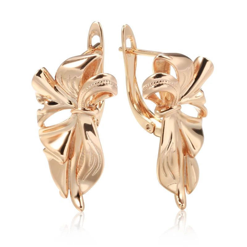 Modern Vintage Geometric Flower Long Drop Earrings in 585 Rose Gold Finish