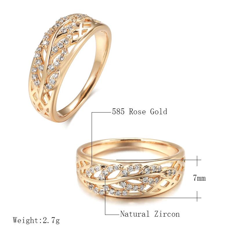 Modern Vintage Geometric Rose Gold Leaf Ring with Natural Zircon