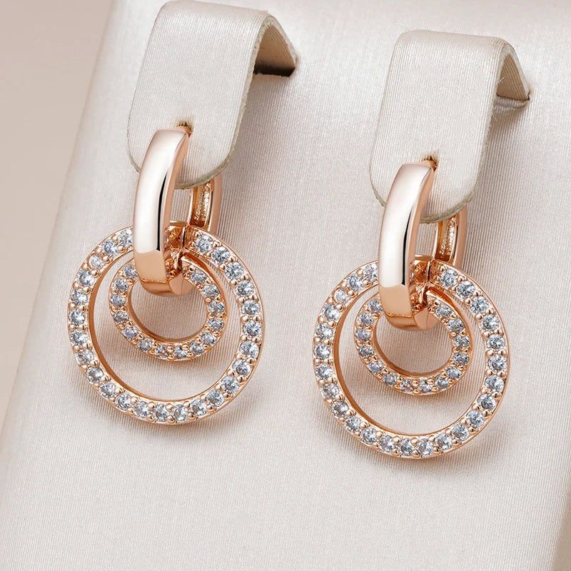 Modern Vintage Geometric Zircon Drop Earrings in Rose Gold Finish