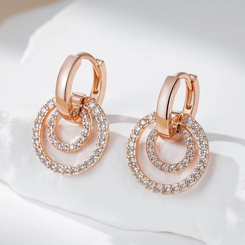 Modern Vintage Geometric Zircon Drop Earrings in Rose Gold Finish