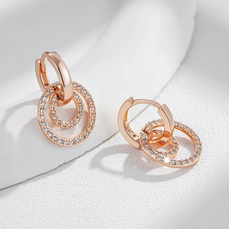 Modern Vintage Geometric Zircon Drop Earrings in Rose Gold Finish