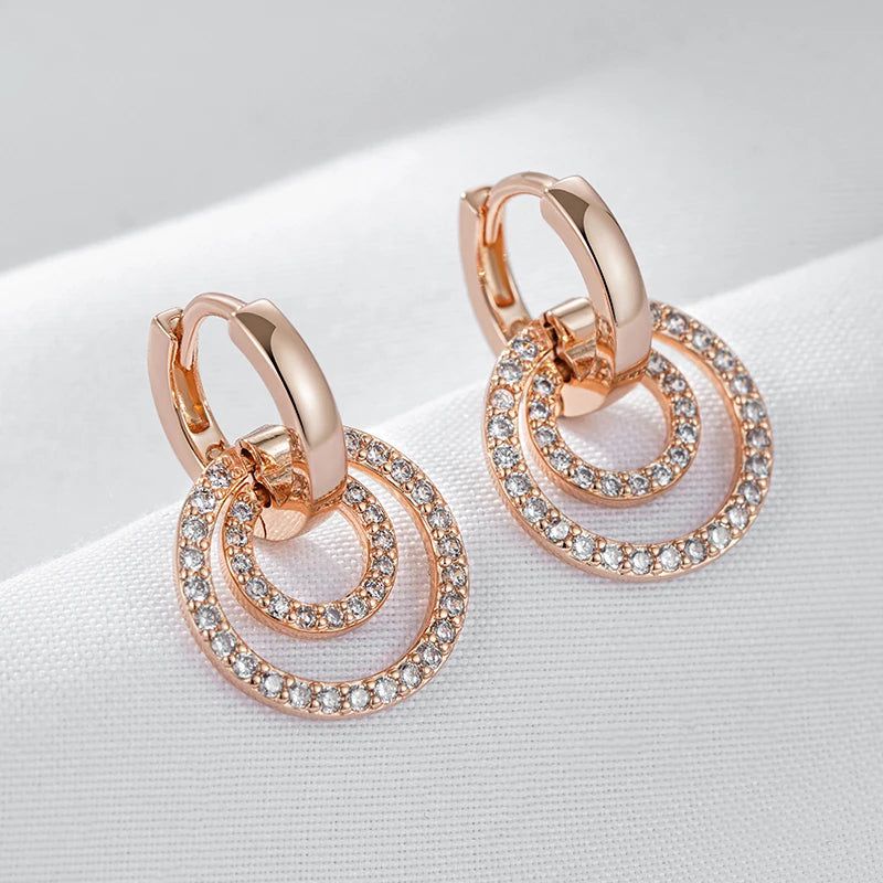 Modern Vintage Geometric Zircon Drop Earrings in Rose Gold Finish