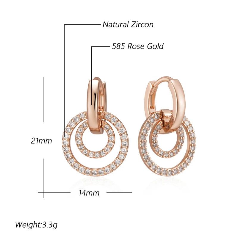 Modern Vintage Geometric Zircon Drop Earrings in Rose Gold Finish