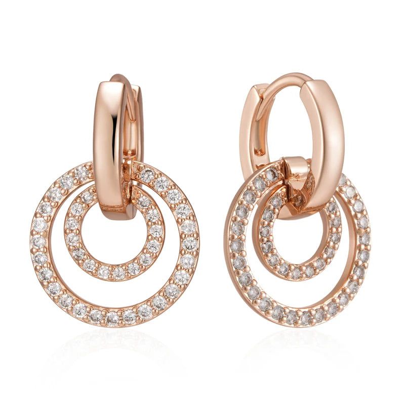 Modern Vintage Geometric Zircon Drop Earrings in Rose Gold Finish