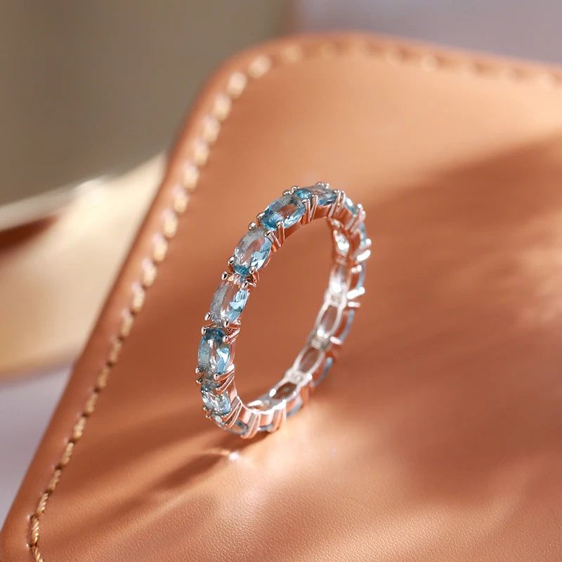 Modern Vintage Geometry Blue Zircon Ring in 585 Rose Gold Plated Copper