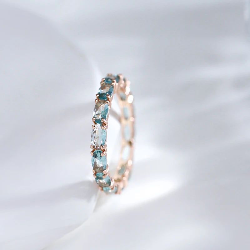 Modern Vintage Geometry Blue Zircon Ring in 585 Rose Gold Plated Copper