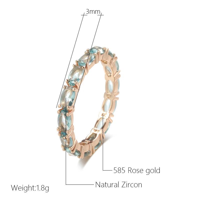 Modern Vintage Geometry Blue Zircon Ring in 585 Rose Gold Plated Copper