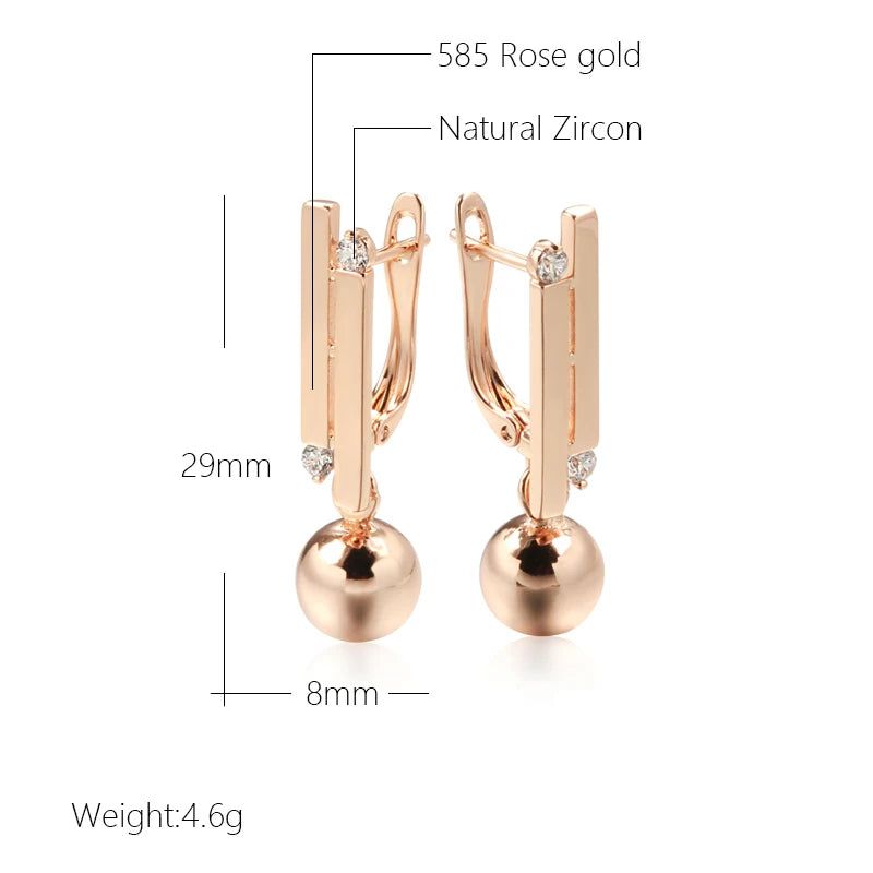 Modern Vintage Glossy Long Drop Earrings with Natural Zircon in 585 Rose Gold