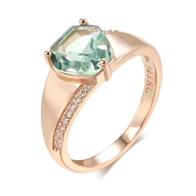 Modern Vintage Green Zircon Cocktail Ring in 585 Rose Gold with Mosaic Cubic Zirconia