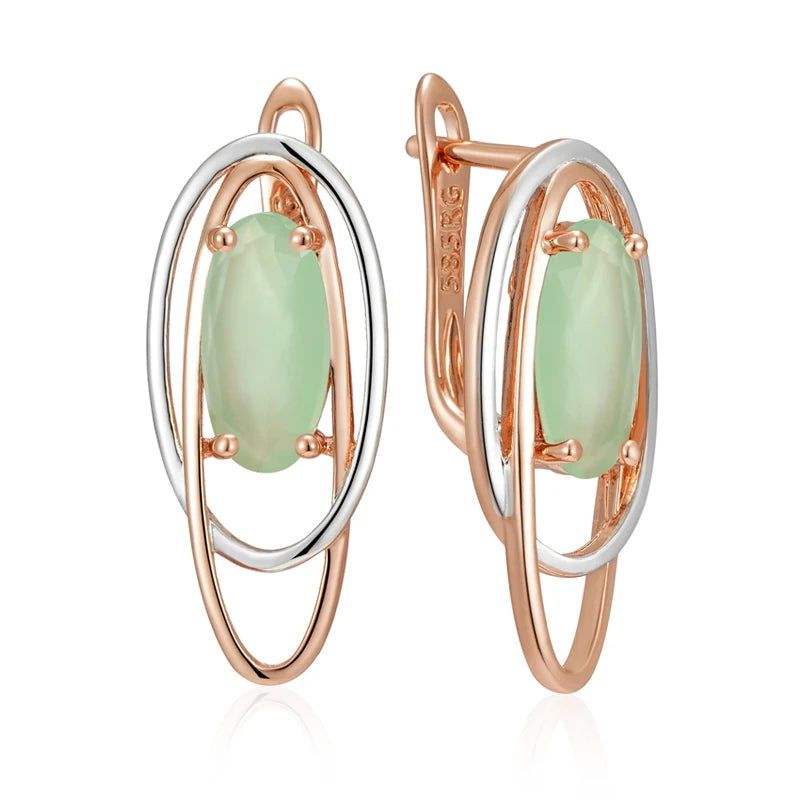 Modern Vintage Green Zircon Dangle Earrings in 585 Rose Gold and Silver Mix