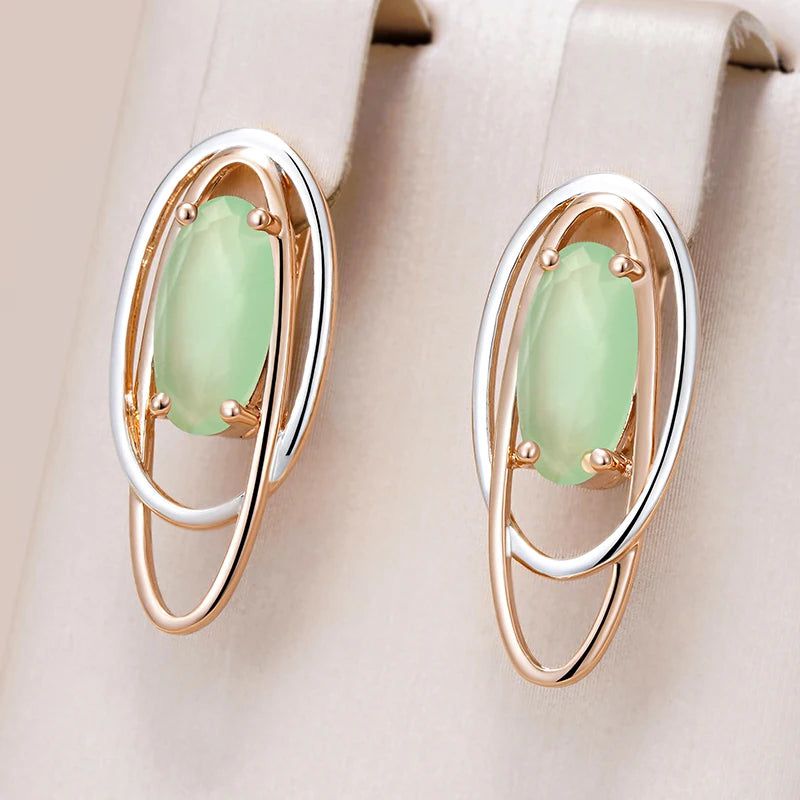 Modern Vintage Green Zircon Dangle Earrings in 585 Rose Gold and Silver Mix