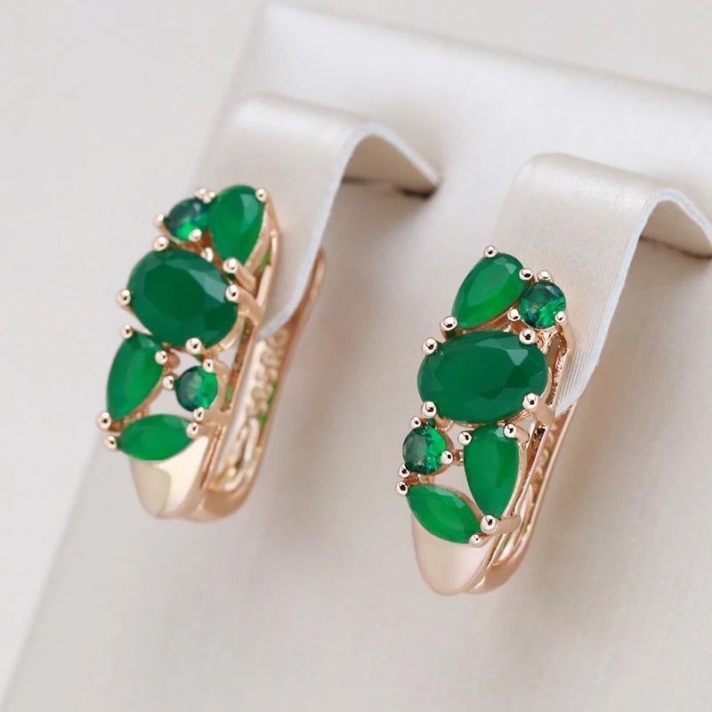 Modern Vintage Green Zircon Drop Earrings in 585 Rose Gold