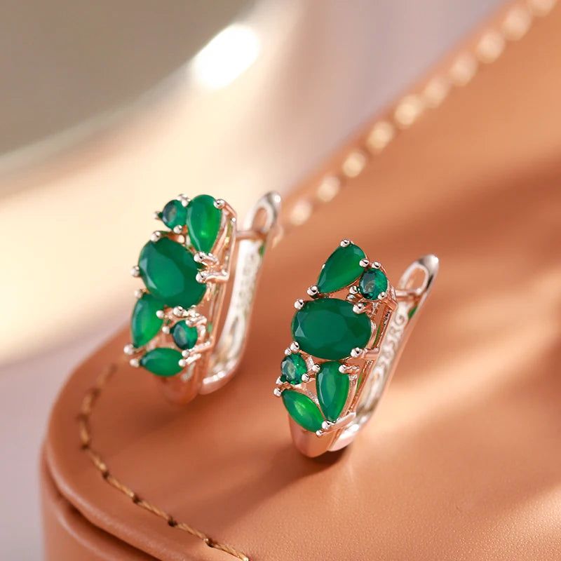 Modern Vintage Green Zircon Drop Earrings in 585 Rose Gold