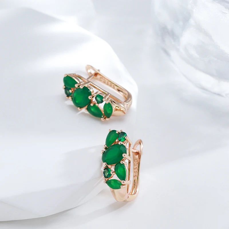 Modern Vintage Green Zircon Drop Earrings in 585 Rose Gold