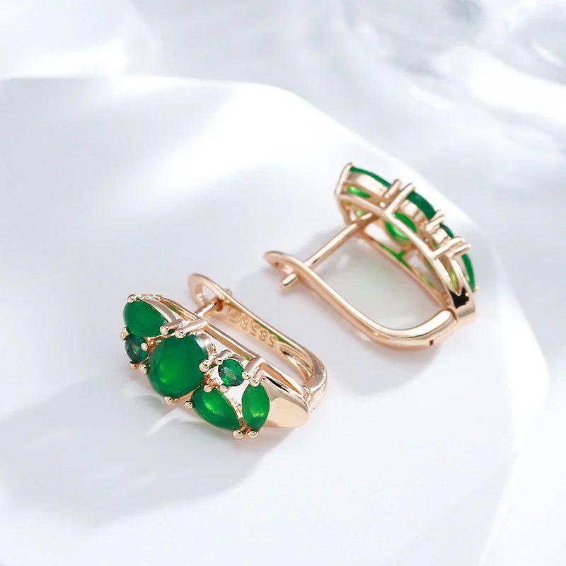 Modern Vintage Green Zircon Drop Earrings in 585 Rose Gold