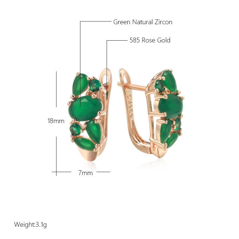 Modern Vintage Green Zircon Drop Earrings in 585 Rose Gold