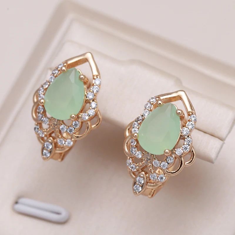 Modern Vintage Green Zircon Drop Earrings in 585 Rose Gold Tone