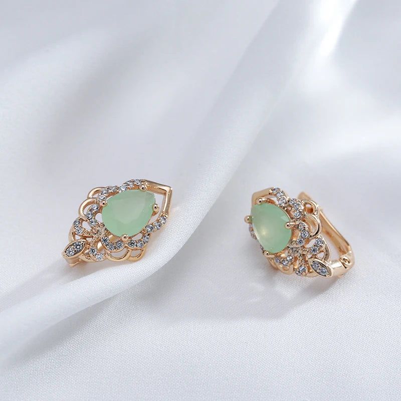 Modern Vintage Green Zircon Drop Earrings in 585 Rose Gold Tone