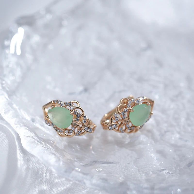 Modern Vintage Green Zircon Drop Earrings in 585 Rose Gold Tone