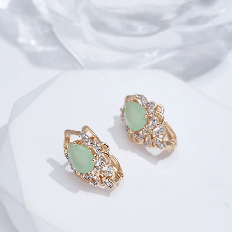 Modern Vintage Green Zircon Drop Earrings in 585 Rose Gold Tone