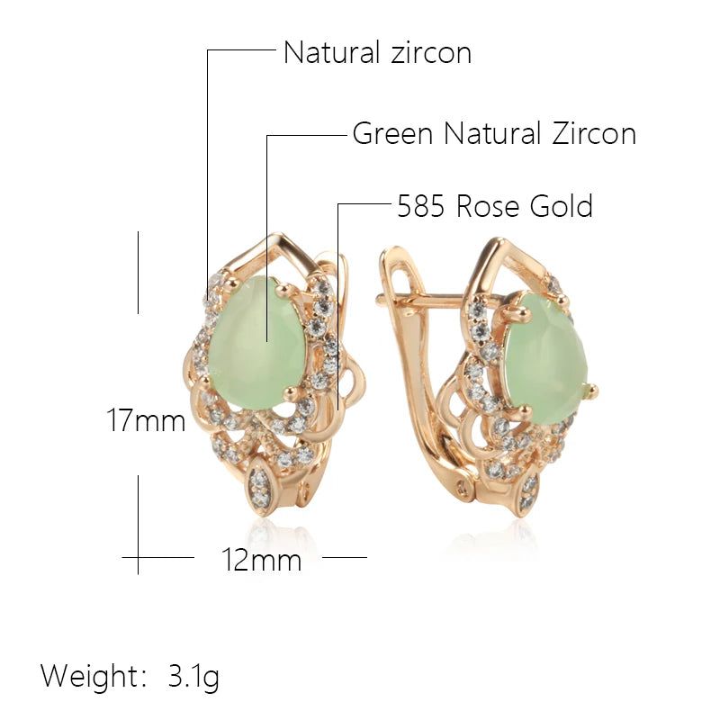 Modern Vintage Green Zircon Drop Earrings in 585 Rose Gold Tone