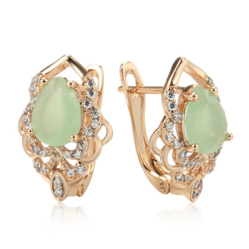 Modern Vintage Green Zircon Drop Earrings in 585 Rose Gold Tone