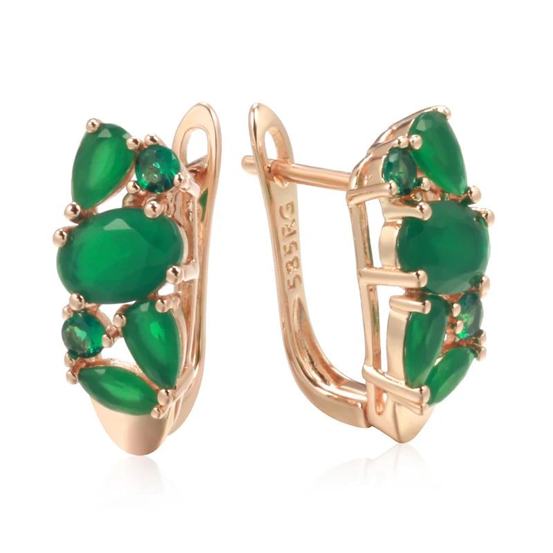 Modern Vintage Green Zircon Drop Earrings in 585 Rose Gold