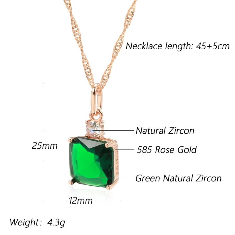 Modern Vintage Green Zircon Pendant Necklace in 585 Rose Gold Plating