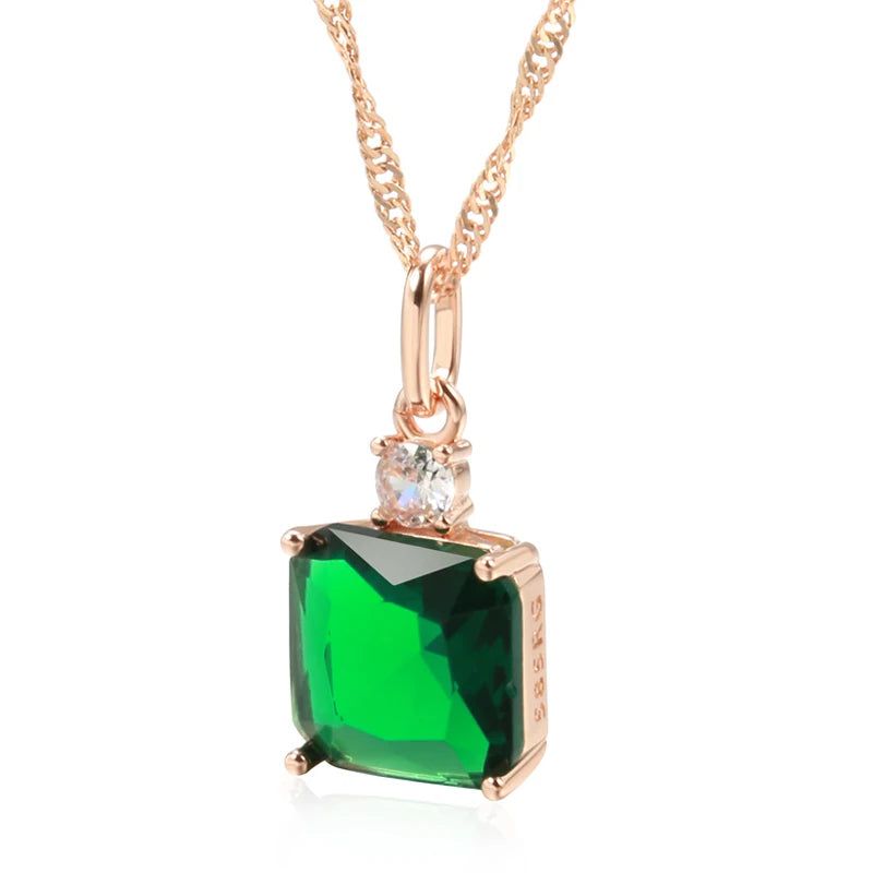 Modern Vintage Green Zircon Pendant Necklace in 585 Rose Gold Plating