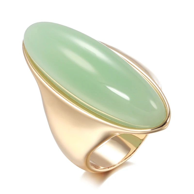 Modern Vintage Green Zircon Rose Gold Cocktail Ring in 585 Quality