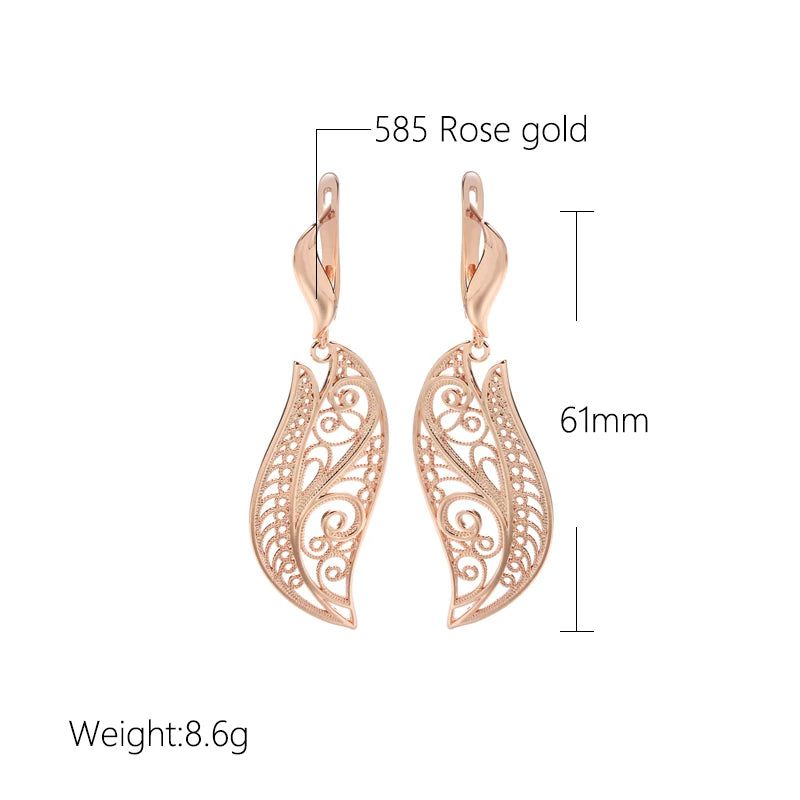 Modern Vintage Hollow Flower Drop Earrings in 585 Rose Gold Finish