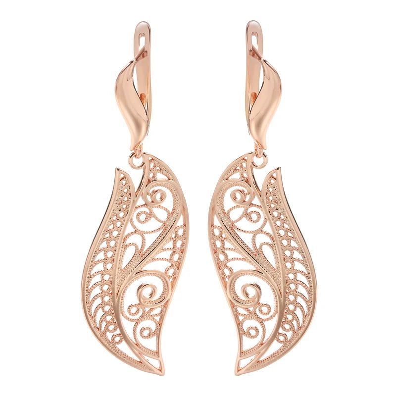 Modern Vintage Hollow Flower Drop Earrings in 585 Rose Gold Finish