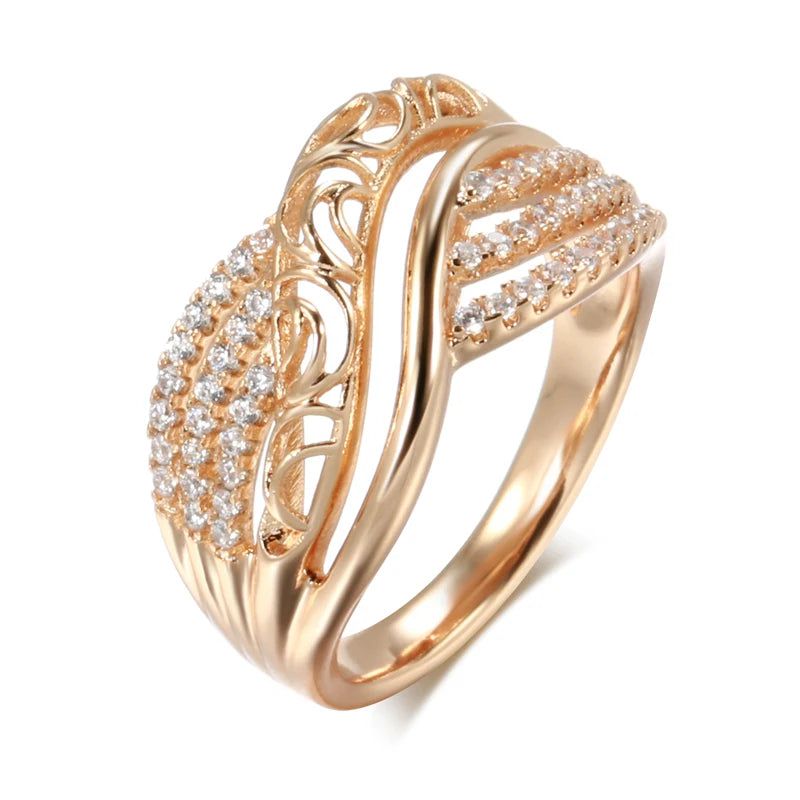 Modern Vintage Hollow Flower Rose Gold Cocktail Ring with Natural Zircon