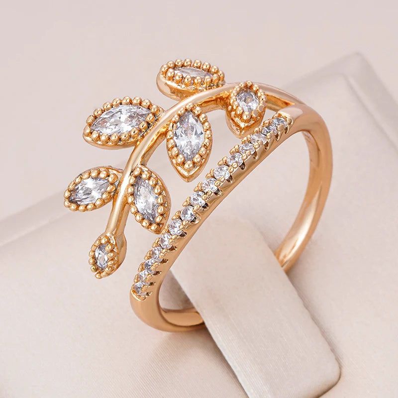 Modern Vintage Hollow Leaf Design Rose Gold Ring with Natural Zircon - Free Shipping