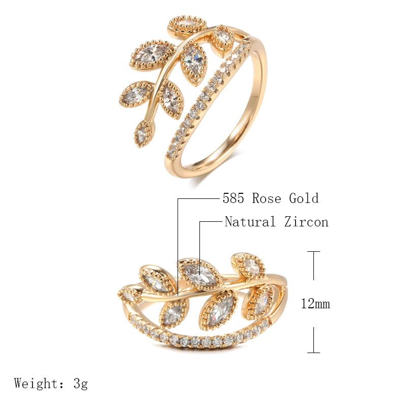 Modern Vintage Hollow Leaf Design Rose Gold Ring with Natural Zircon - Free Shipping