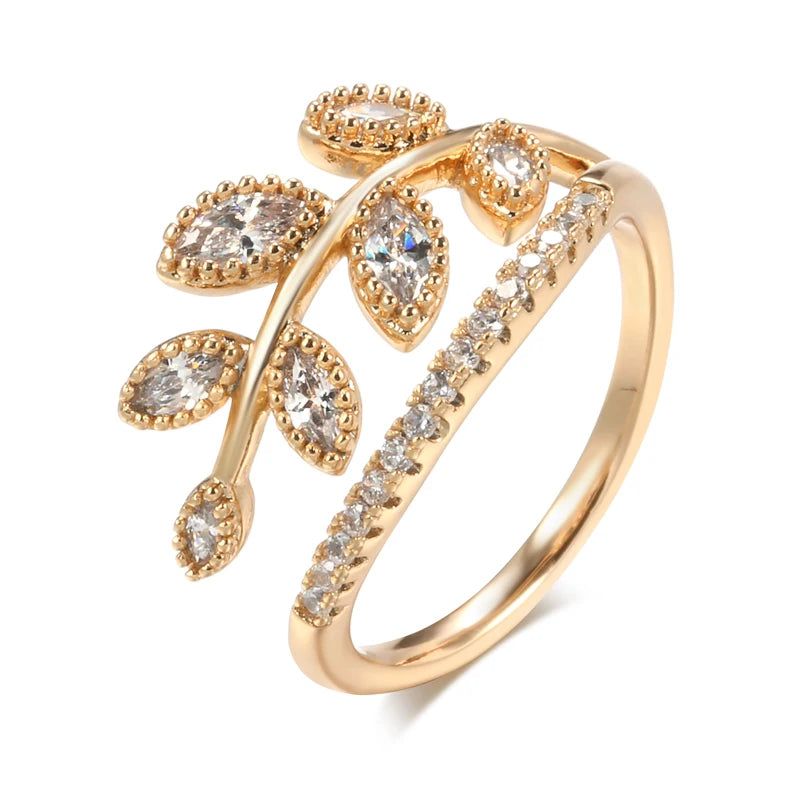 Modern Vintage Hollow Leaf Design Rose Gold Ring with Natural Zircon - Free Shipping