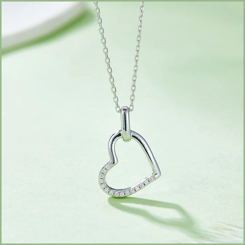 Moissanite Necklace Floating Heart Necklace in 925 Sterling Silver