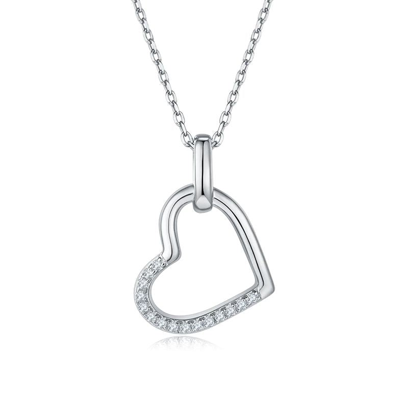 Moissanite Necklace Floating Heart Necklace in 925 Sterling Silver