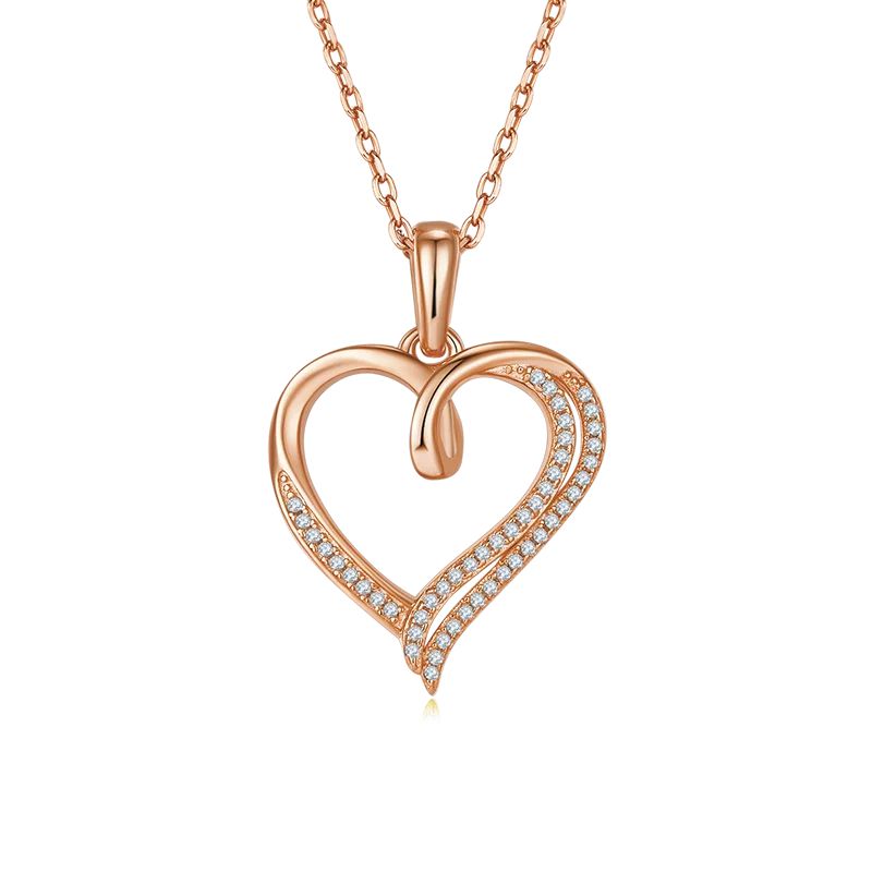 Moissanite Pavé Ribbon Double Row Heart Pendant Necklace