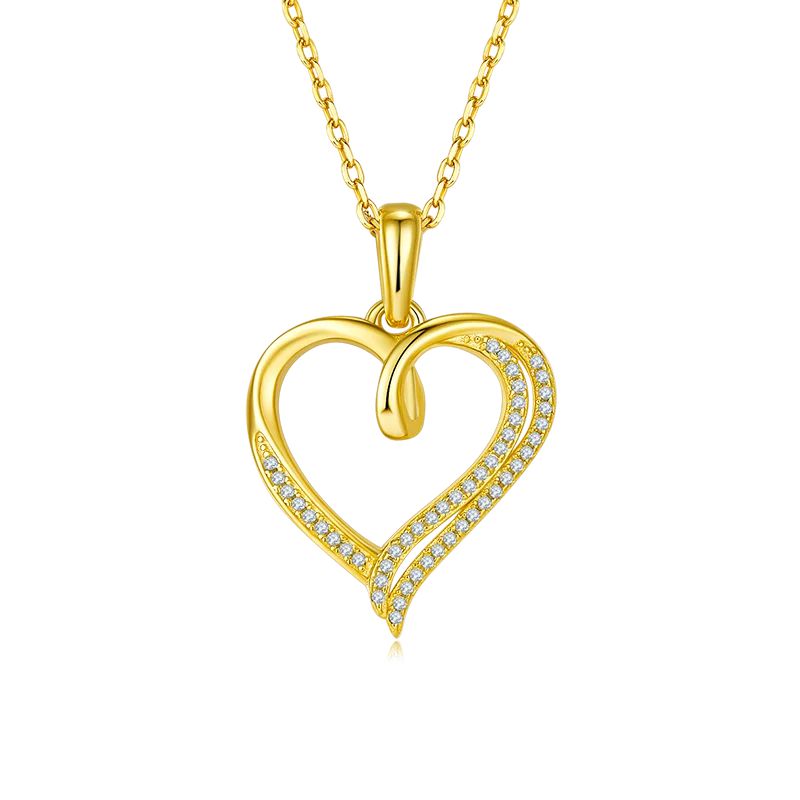 Moissanite Pavé Ribbon Double Row Heart Pendant Necklace