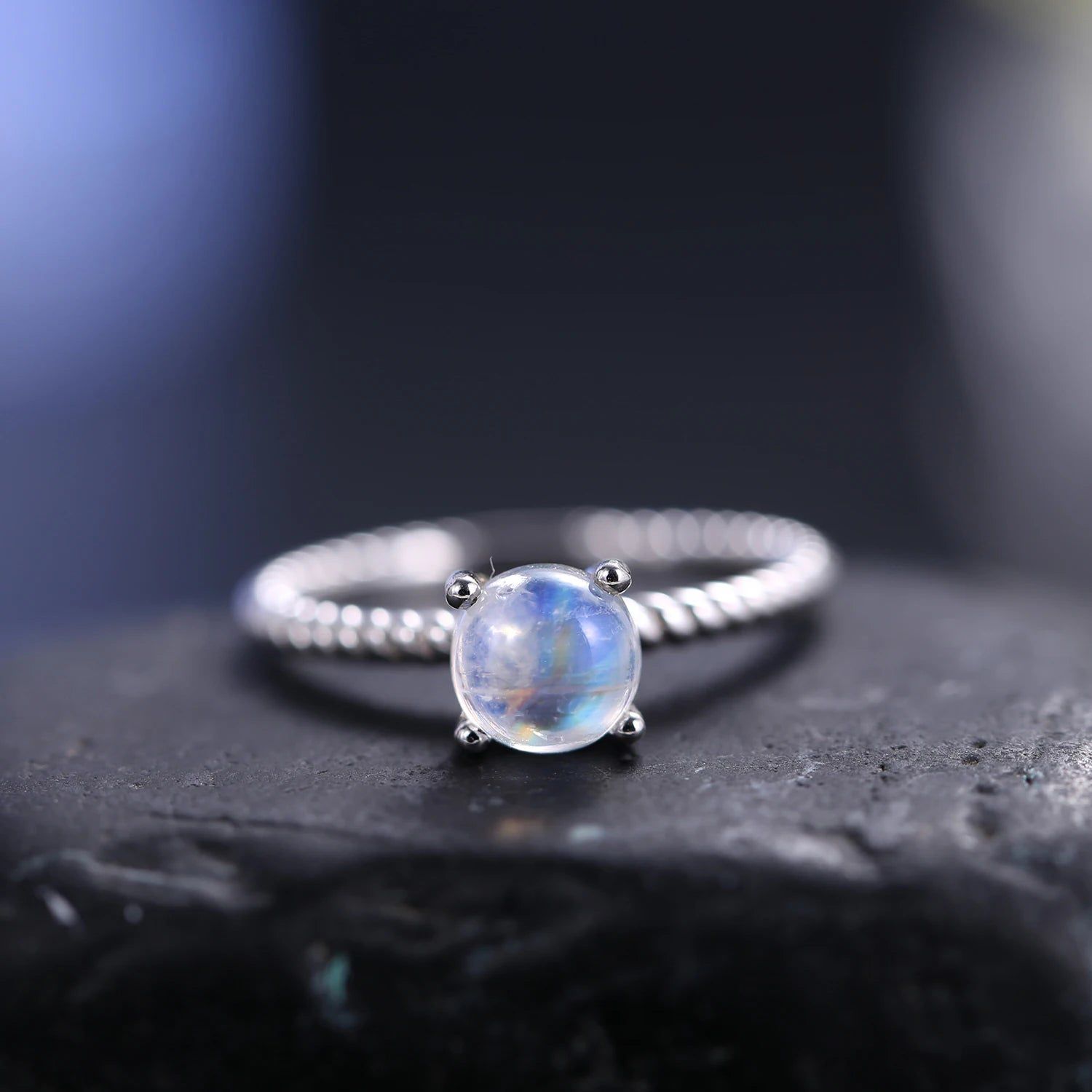 Moonstone Jewellery Textured Milky Blue Moonstone Ring