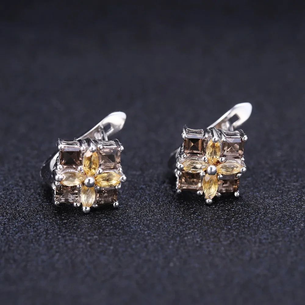 Multicolor Natural Citrine Smoky Quartz Earrings