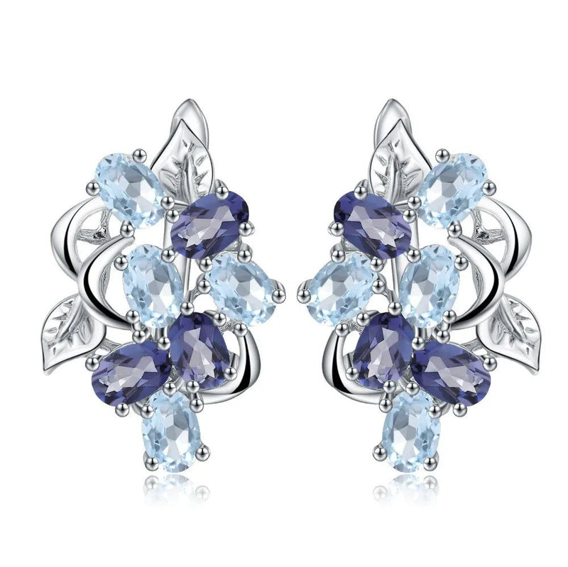 Multicolor Sky Blue Topaz Silver Flower Earrings