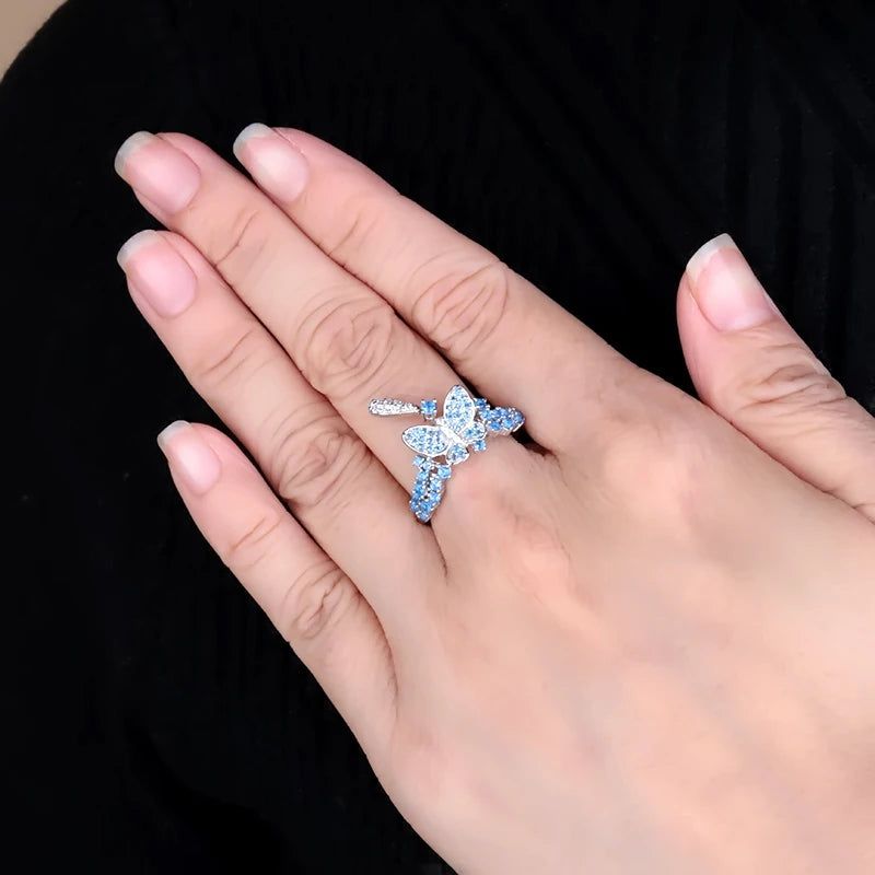 Nano Swiss Blue Butterfly Ring 925 Sterling Silver Vintage