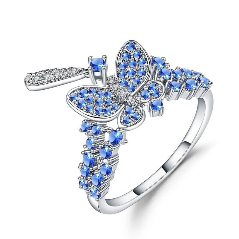 Nano Swiss Blue Butterfly Ring 925 Sterling Silver Vintage