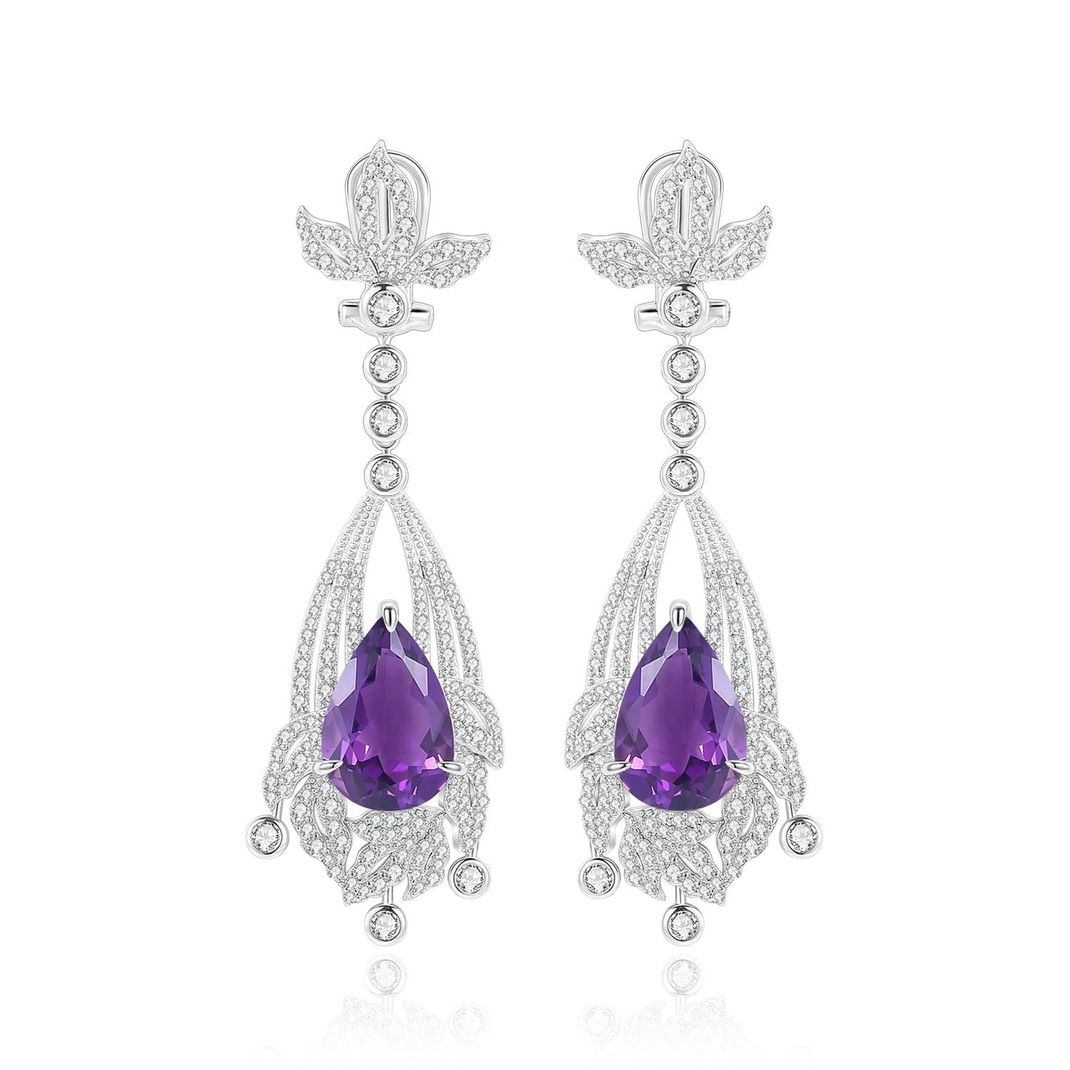 Natural Amethyst Statement Earrings in 925 Sterling Silver