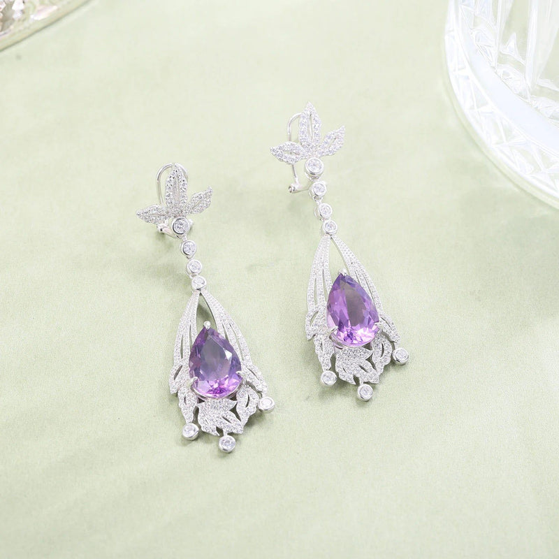 Natural Amethyst Statement Earrings in 925 Sterling Silver