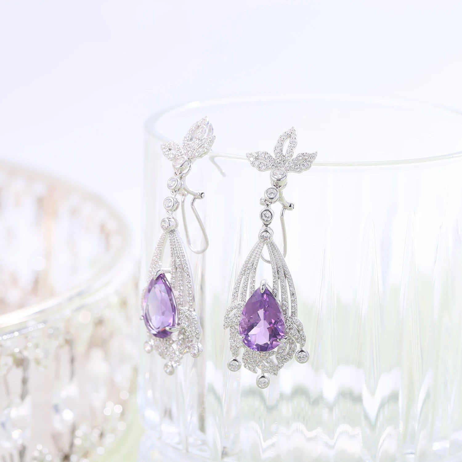 Natural Amethyst Statement Earrings in 925 Sterling Silver